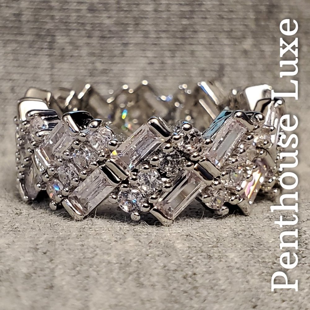 Sterling Silver Slanted Simulated Diamond Band - these are not genuine diamonds